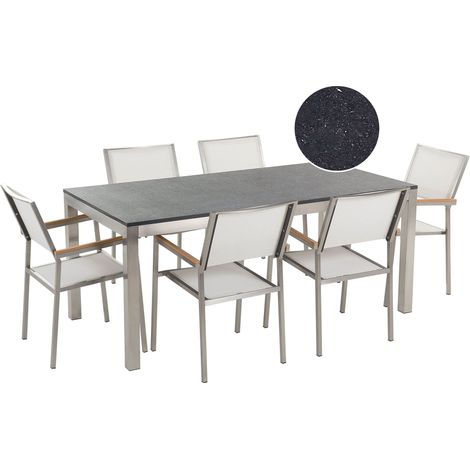 Set da Pranzo Tavolo con Piano in Granito Nero 6 Sedie Bianche 180 x 90 cm Grosseto (1/5)