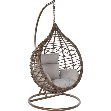 Fauteuil de jardin suspendu en rotin synthétique - Brun cendré et gris doux (1/5)