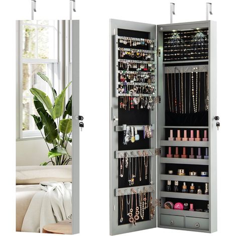 Mobiletto portagioie con specchio 120 x 36 x 10 cm pratico contenitore finitura opaca atmosfera accogliente MDF grigio 200010321