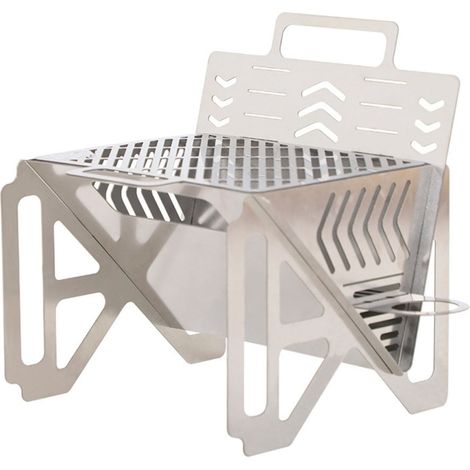 Foyer de camping ultra-léger pliable à bois en acier inoxydable avec sac de rangement pour camping randonnée BBQ (1/5)