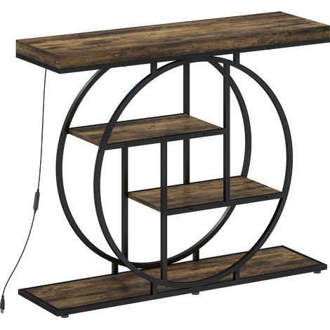 Console lumineuse LED design industriel PHARY effet bois et noir (1/5)