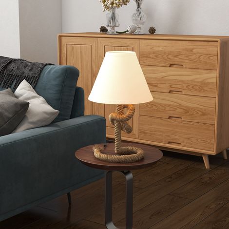 Lampe de table LED avec pied en métal, corde en lin et abat-jour en tissu, puissance max. 40 W, Ø 28 x 45,5 cm, marron et beige (1/5)