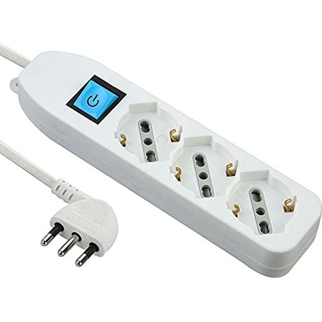 Multipresa tripla 3 posti polivalenti (schuko + 10/16A) con interruttore - cavo 3 m bianco