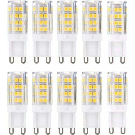 Pack de 10 bombillas LED G9, blanco cálido 3000K 5W equivalente a bombillas halógenas de 40W 420 lúmenes no regulables.