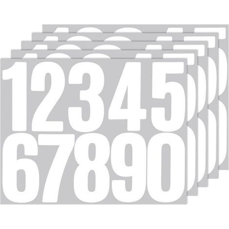 Autocollants numérotés réfléchissants en vinyle blanc – Lot de 5 feuilles (0 à 9), 8 cm, étanches – Pour boîte aux lettres ou résidence (1/4)