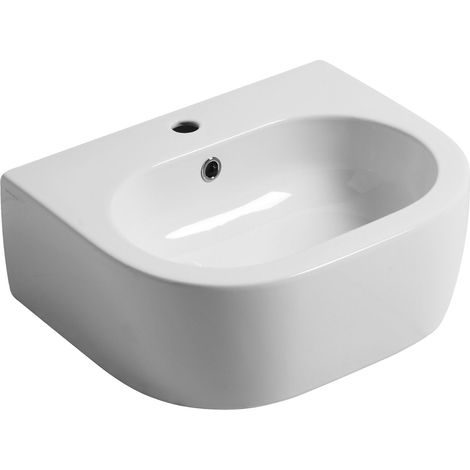 Lavabo Flo sospeso/appoggio cm. 50x40 in ceramica bianco lucido