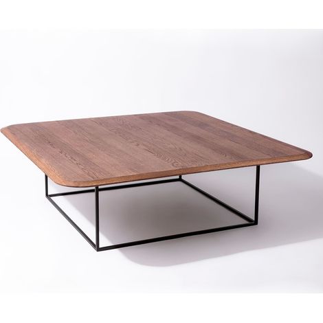Tavolino da salotto in legno di Rovere impiallacciato con struttura in metallo nero verniciato Noce - 120 x 120 x 40 h. cm (1/5)