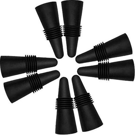Set of 8 reusable black silicone wine stoppers for beverage bottles (1/5)