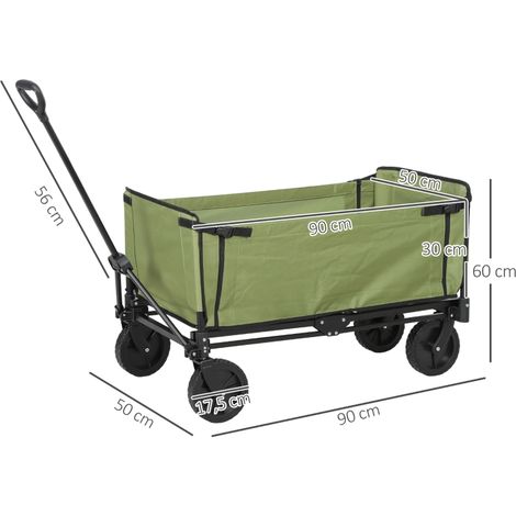 Chariot jardin pliable 130L sac amovible, poignée télescopique rotative 90x50x60cm noir (1/5)