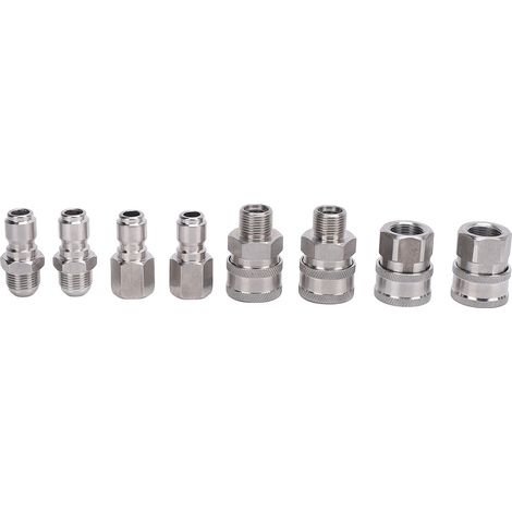 Ensemble de 8 raccords rapides pour nettoyeur haute pression, filetage mâle et femelle 3/8 pouce, pour le nettoyage de voitures.