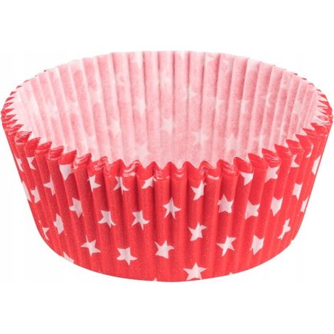 60 Papier-Muffinförmchen 50x25mm ROT MIT STERNEN 23-34