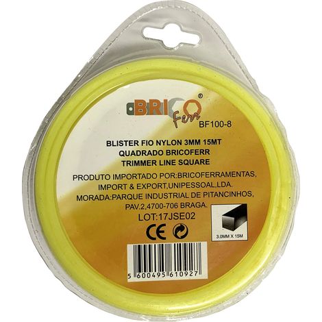 Bricoferr 100-8 BF-Filo per decespugliatore, 3 mm, lunghezza 15 metri, quadrato)