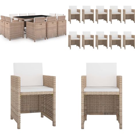 11-tlg. Garten-Essgruppe mit Auflagen Poly Rattan Beige - Esszimmergarnitur - Gartenmöbelset - Rattan Möbel - Outdoor Küche - Terrassenmöbeln - Home & Living (1/5)