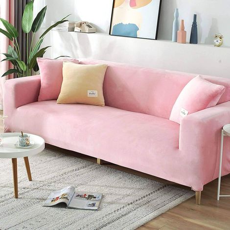 MINKUROW Copridivano In Velluto, Copridivano Elasticizzato Antiscivolo Fodera Per Divano Spessa E Morbida Per Divano A Sezione L (Rosa,2 Posti (145-185 Cm) (1/5)