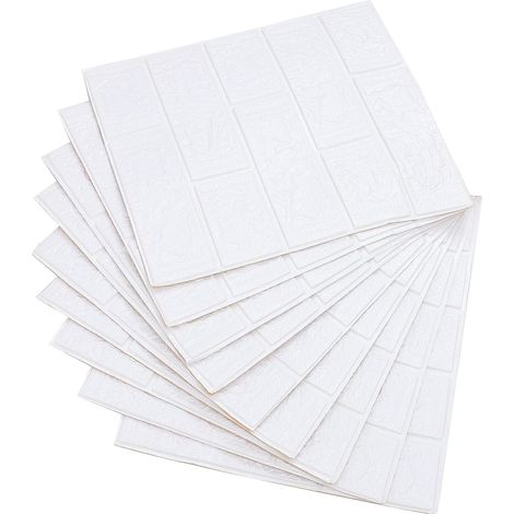Lot de 10 Pièces de Tapisseries Autocollantes en Brique 3d en Xpe Blanc, Panneaux Muraux Décoratifs pour Cacher les Imperfections, pour Déco Murale Chambre (1/5)