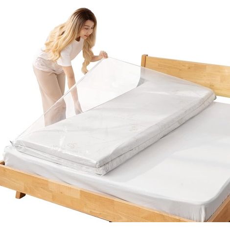 Grands sacs de rangement sous vide - Réutilisables - Gain de place - Sac de matelas sous vide - 220 x 100 cm - Imperméables - Fermeture sous vide - Transparents - 220 x 100 cm (1/2)