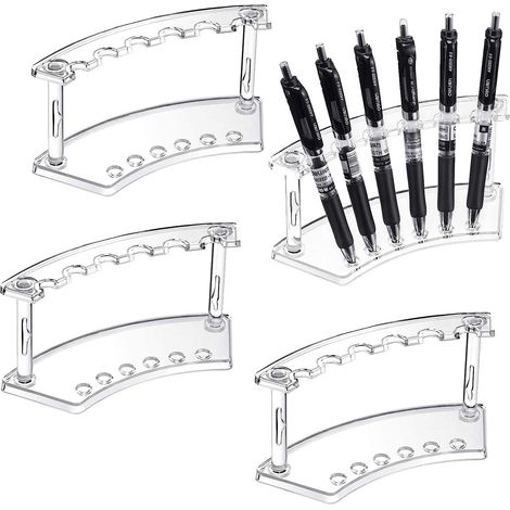 Support Pour Stylos - Support Affichage 6 Logements - En Plastique Transparent - Pour Bureau Maison École - Lot de 4 (1/5)