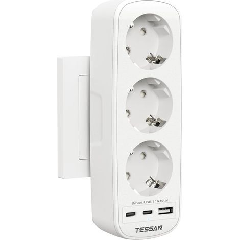 6 en 1 Multiprise Murale 3 Prises USB 3600W, Blanc Chargeur Multiple, 2 USB C, 3 AC, Convient pour Maison, Bureau, Dortoir, Compatible avec Phone, Portable (1/5)