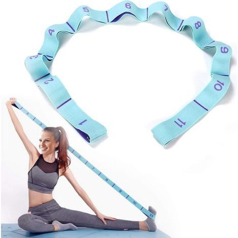 Bande d’étirement pour yoga à 11 boucles, sangle d’exercice multi-sections, bleu macaron, 130 cm (1/5)