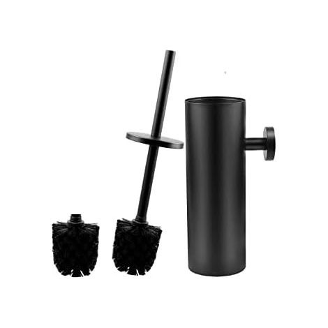 Stainless Steel Hanging Toilet Brush with 1 Brush Heads, Toilet Brush Kit and Toilet Brush Holder for Bathroom Accessory Chrome Matte Black (1/5)