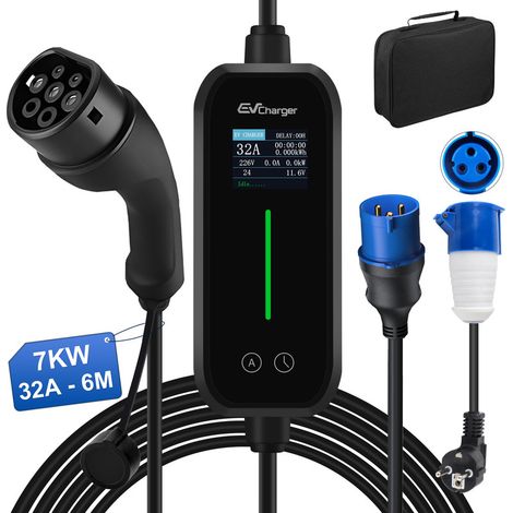 Câble de recharge Type 2 32A 7kW monophasé 6m portable pour Tesla BMW JUNSUN (1/5)