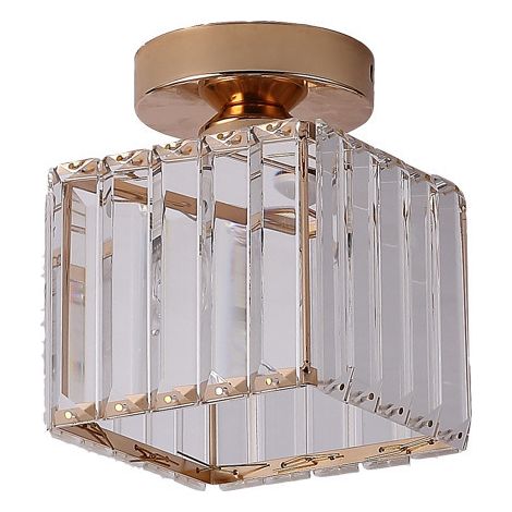 Plafonnier Moderne Lustre Abat-jour en Cristal et Métal LED Suspension Luminaire éclairage E27 Lampe de Plafond Carré pour Chambre salon Couloir cuisine salle de bains Salle à Manger, Doré (1/4)