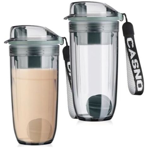 Lot de 2 shakers à protéines, 750 ml, pour shakes protéinés, avec blenderBall, durables, anti-fuite, sans BPA, pour shakes protéinés, smoothies, thé (blanc) (1/5)