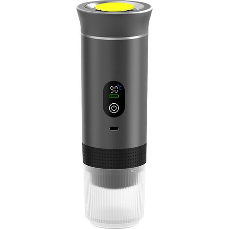 Cafetera eléctrica portátil de cápsulas, compatible con cápsulas y café molido, con pantalla, color gris. (1/5)