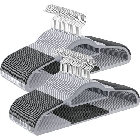 Confezione da 50 robuste grucce in plastica antiscivolo salvaspazio spessore 6 cm gancio girevole a 360° lunghezza 42 cm grigio 120006313