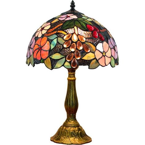 Crea – 12-inch Vintage Table Lamp – Handmade Stained Glass Shade – 30 x 30 x 48 cm – E27 Socket – Energy Class A+ (1/4)