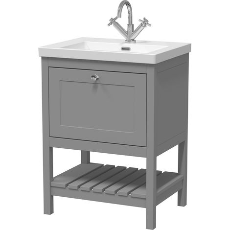 Coppenhall Contemporary 1 Drawer Floor Standing Vanity Unit with Fireclay Basin, Cool Grey, 600mm (1/4)