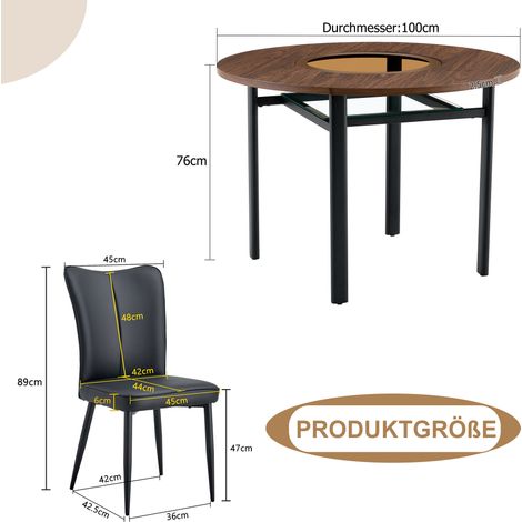 Conjunto de mesa de comedor redonda 100 cm con 2 sillas negras, efecto madera, HOMVRA (1/5)