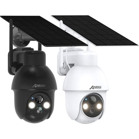 ANRAN 2 unidades Cámara de Vigilancia Exterior 2K HD 3MP con Panel Solar, Inalámbrica, Detección PIR, compatible con Alexa y Google Home, Blanco + Negro (1/5)