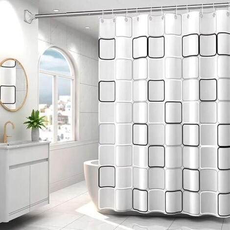 Shower curtain, 1800 x 200 cm, with 12 hanging rings, suitable for showers and bathtubs. (1/5)