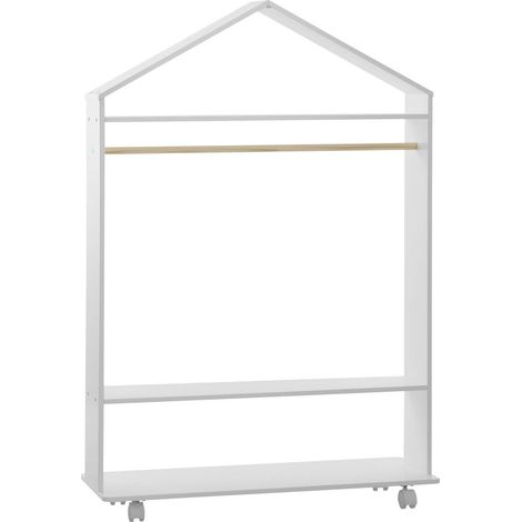 Atmosphera – Penderie enfant à roulettes – Dimensions L. 80,5 x P. 36 x H. 120 cm – MDF blanc – Tringle incluse pour vêtements d'enfants (1/10)