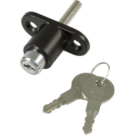Serrure de sécurité pour fenêtres coulissantes Mod.45 Fermeture à glissière avec 2 clés + tirefonds pour l'installation En acier finition noire Dimensions : 53 x 23 mm (1/5)