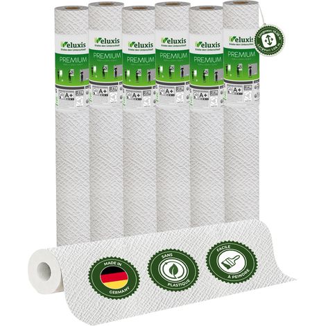 Veluxis® Papier peint intissé haut de gamme 10,05 m x 0,53 m (motif croisé irrégulier, lot de 6) – sous-couche de rénovation de haute qualité pour murs lisses – Fabriqué en Allemagne