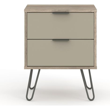 2 Drawer Bedside Cabinet - Textured Manufactured Board/Metal - 45 x 39.5 x 57 cm - Driftwood /Calico (1/4)