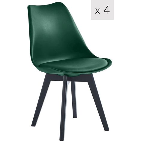 Nordlys – Lot de 4 chaises scandinaves en polypropylène et simili cuir – Pieds en hêtre noir – Hauteur d'assise 46 cm – Pour salle à manger et bureau (1/5)