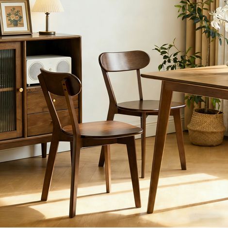 Sedia da pranzo in legno con schienale curvo, piedini regolabili e struttura stabile - noce (1/5)