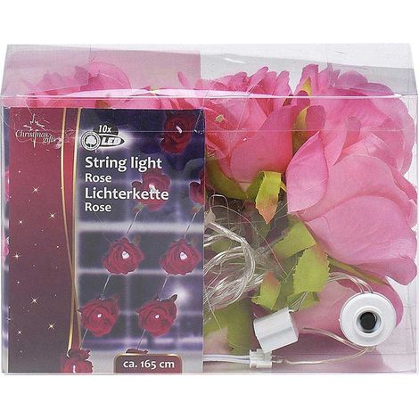 Catena Striscia Luminosa 10 Led Bianco Freddo Forma Fiori Rose 165cm A Batteria
