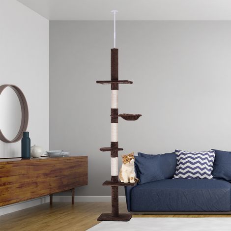 Arbre chat sol Marron plafond poteau griffer L40 x l34 H 5 niveaux activités 230-260 cm (1/4)