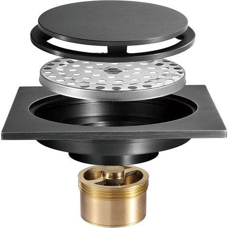 Drain de Douche Carré Siphon de Sol Gris 100x100mm Caniveau de Douche Laiton Anti-Odeur Drain de Plancher (1/5)
