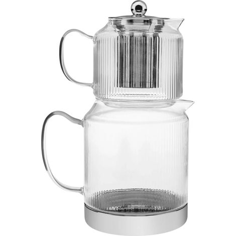 Théière en verre borosilicate avec infuseur, bouilloire 2 L et théière de 1 l avec passoire en acier inoxydable, théière turque pour feuilles et tisanes, passe au lave-vaisselle (1/5)