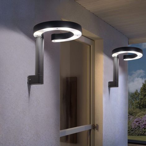 Applique murale d'extérieur LED applique aluminium plastique lumières d'extérieur gris satiné, design anneau, 1x LED 6W 280Lm blanc chaud, HxLxP 20x22x22,5 cm, lot de 2 (1/5)