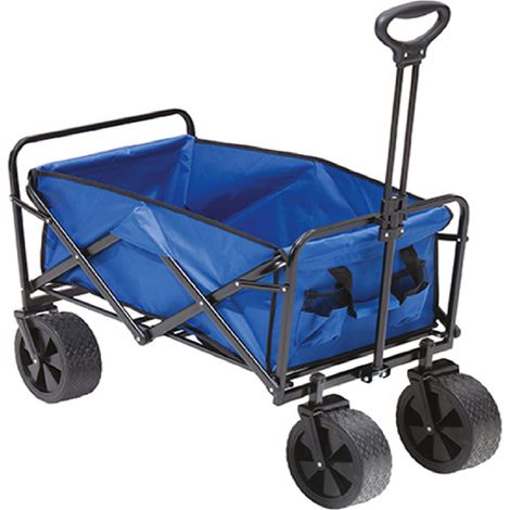 Carrello trasporto cose Pieghevole Multiuso da Giardino e Spiaggia Portata 100kg 4 ruote  Struttura richiudibile in Acciaio e Tessuto Oxford blu  Tempo Libero carriola vano cm 52x 88