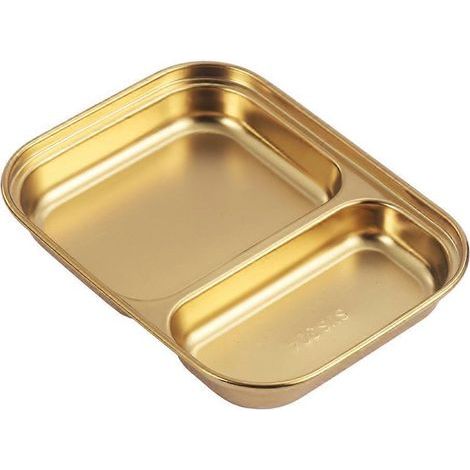 Assiette compartimentée en acier inoxydable, deux grilles, plateau de service-17.5X13.5cm-Golden (1/2)