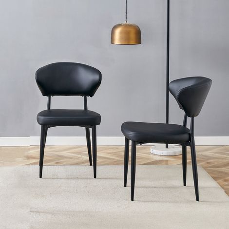 Chaise salle à manger ergonomique minimaliste noire, dossier incurvé confortable, lot de 2 — design moderne et fonctionnel (1/4)