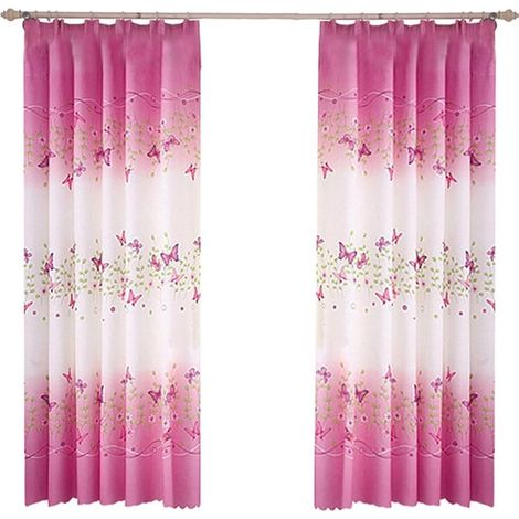 2 Rideaux motif papillons, tissu résistant, bordure dentelle, 1x2m, chambre salon (1/5)