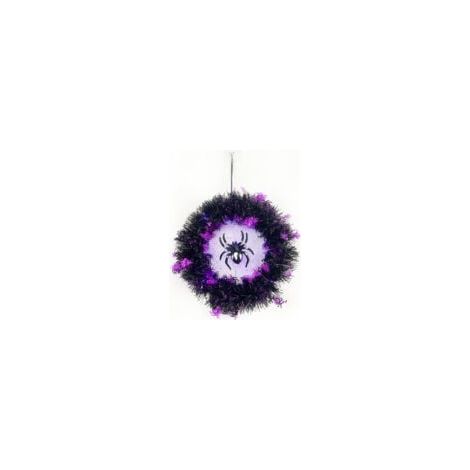 Couronne de porte d'Halloween avec lumières, couronne d'araignée décorative d'Halloween avec lumières violettes, décorations d'Halloween pour l'extérieur, l'intérieur et les fenêtres. (1/5)